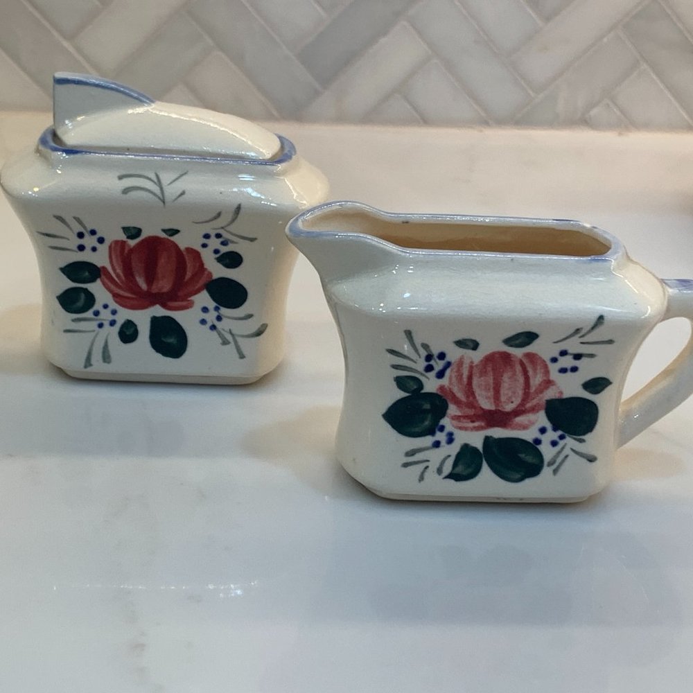 Vintage- MCM Floral Art Deco Creamer & Sugar Set - Picture 9 of 16